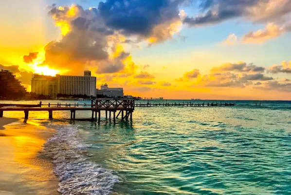 Caracol Beach near Dreams Sands Cancun Resort & Spa with white sand shoreline and Caribbean Sea views