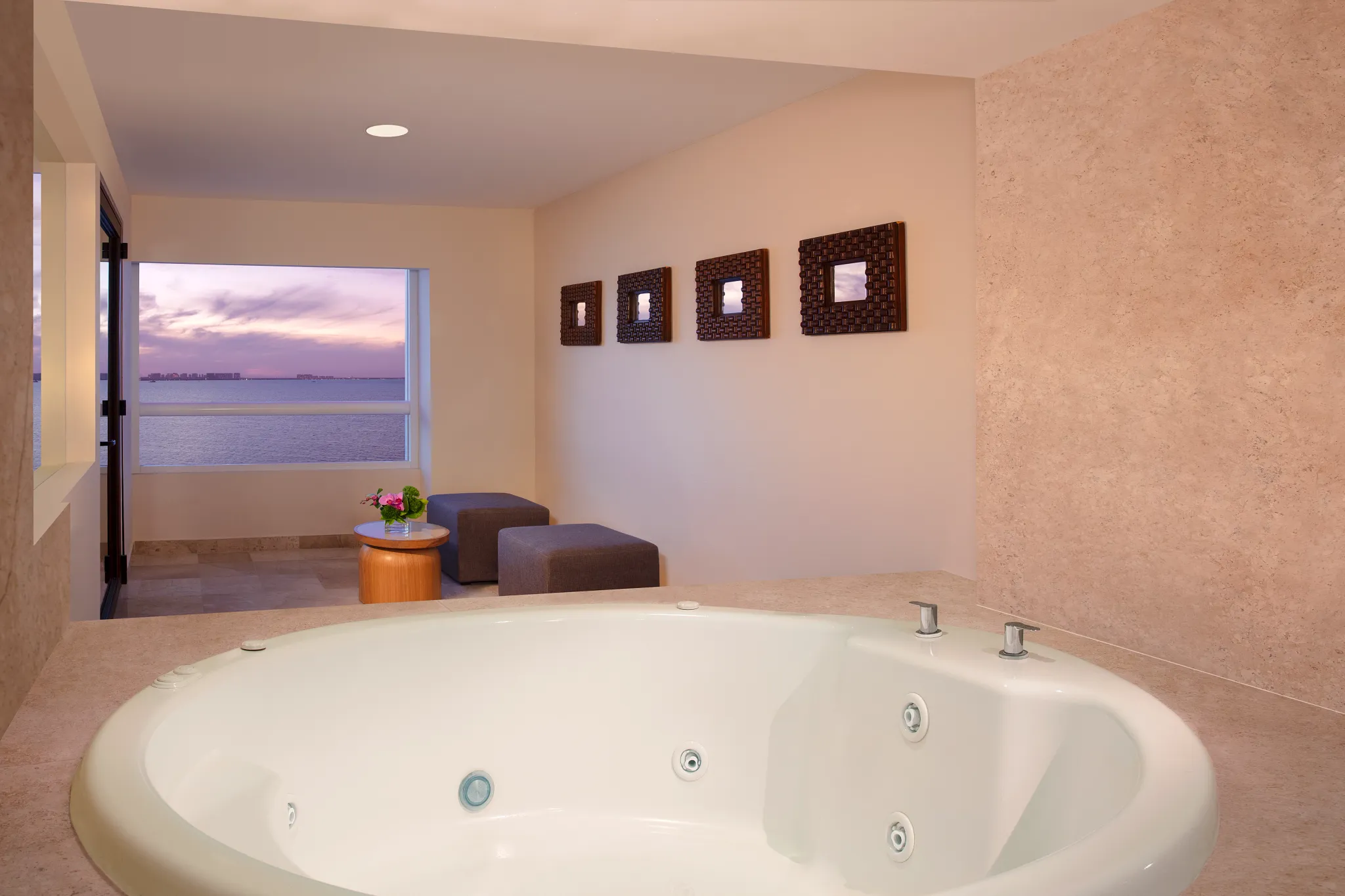 Preferred Club Master Suite hot tub with ocean view at Dreams Sands Cancun Resort & Spa.